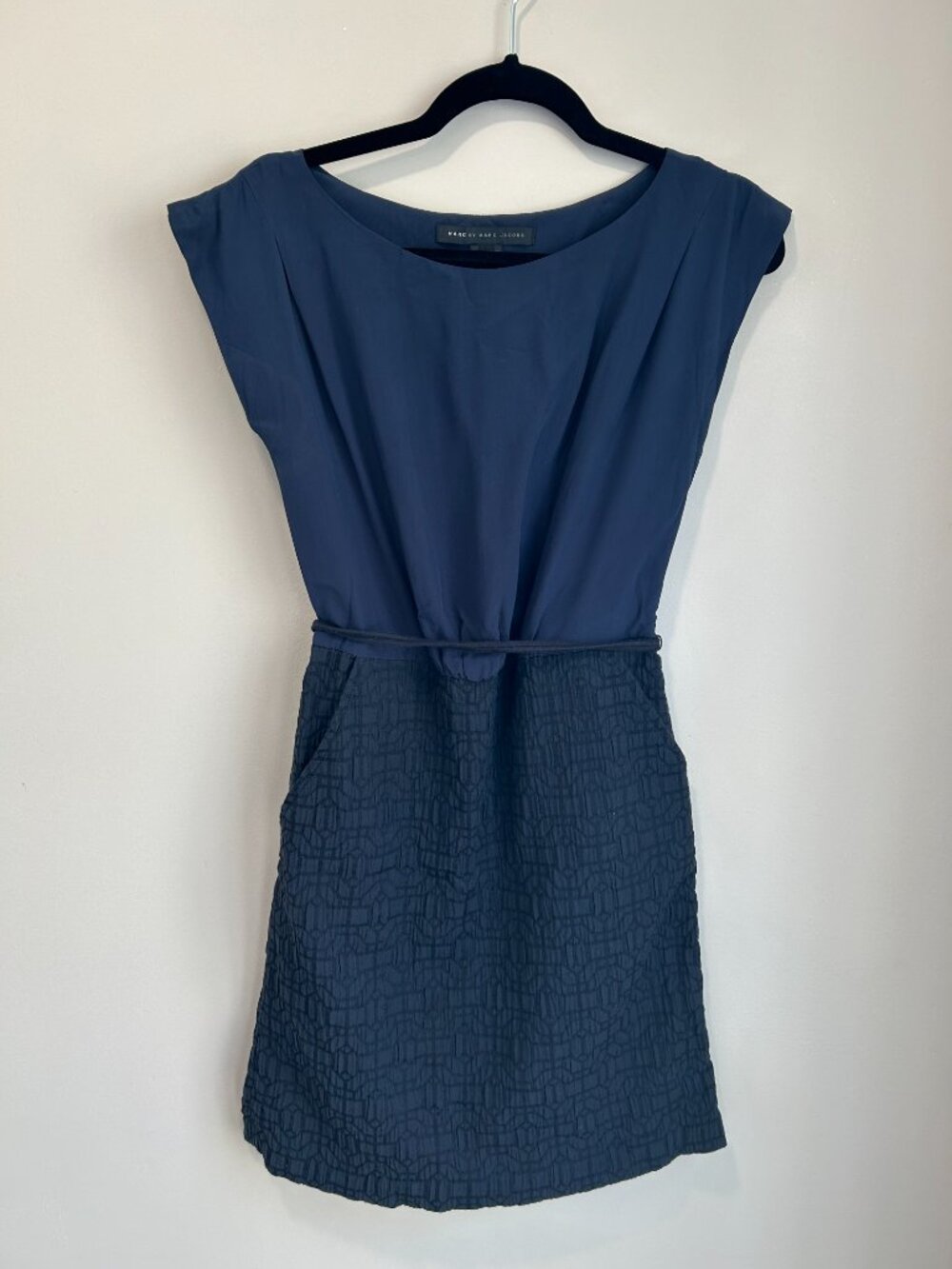 Marc by Marc Jacobs Silk Top Dress Navy Mixed Media Mini Size 4 Work Chic - Picture 2 of 11